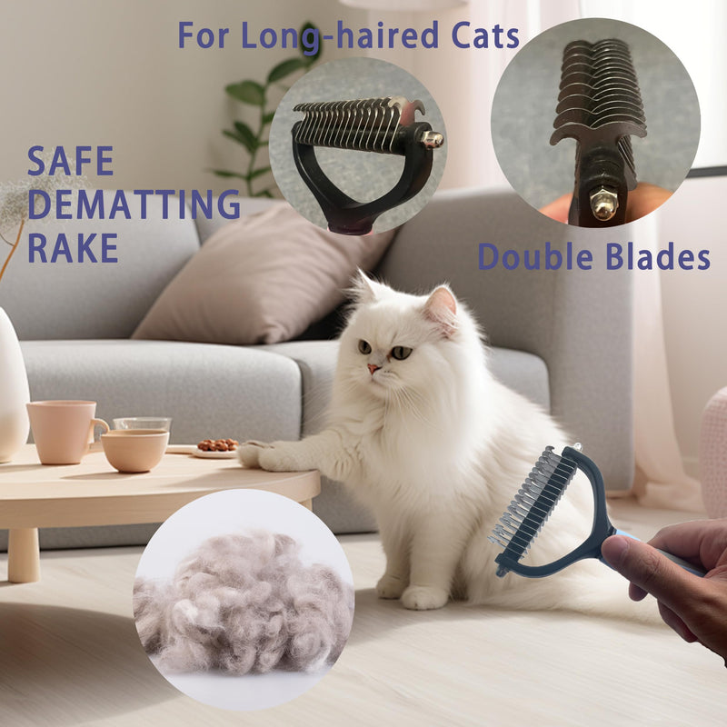 Cat Grooming Brush Kit 6 Tools - Deshedding & Dematting for Long/Short Hair, Self-Cleaning Slicker Brush with 6-in-1 Flea Comb for Cats & Kittens (Blue) Blue - PawsPlanet Australia