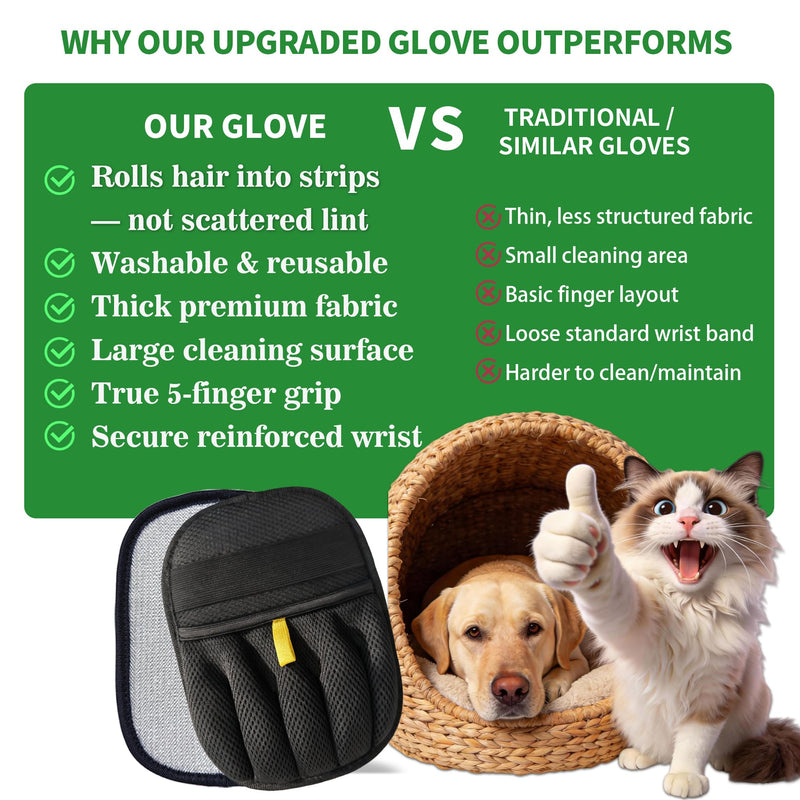 2PCS Pet Hair Removal Glove for Dogs & Cats- Upgraded 10mm Thickened Electrostatic Magic Brush- Pet Hair Remover Glove for Couch, Furniture, Clothes, Car & Carpet, Reusable Pet Hair Removal Tool 2 Pack-Black