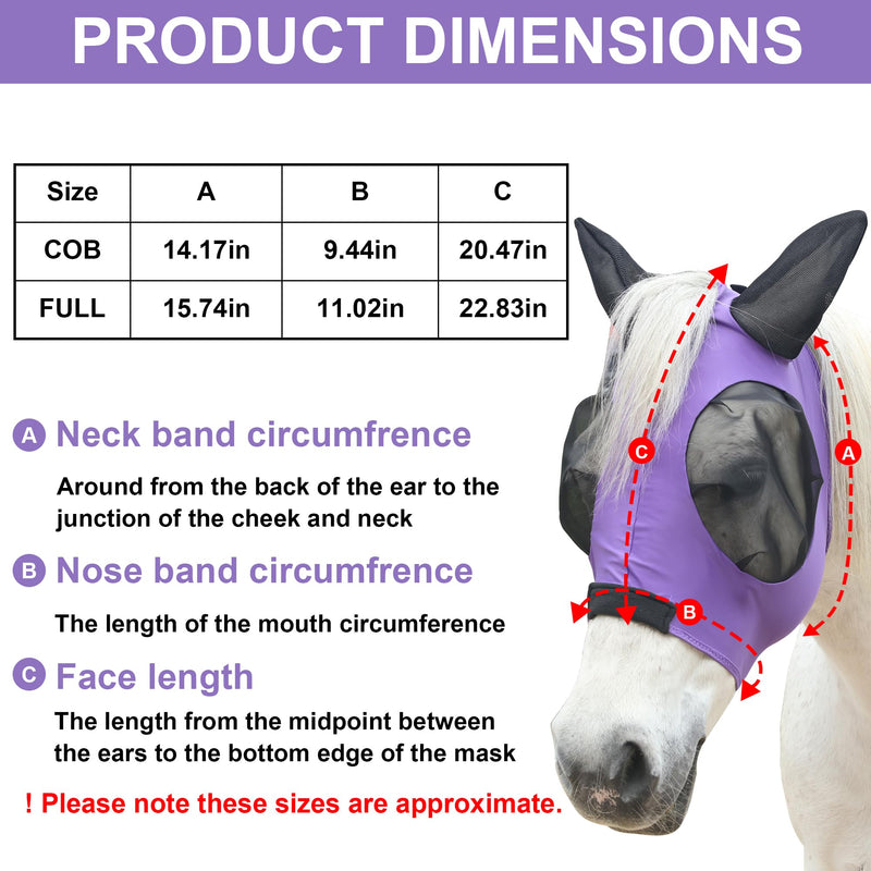 Stretchy Horse Fly Mask for Horses, Soft Lycra Equine Mesh Mask, Elasticity Horse Face Covering, Breathable&UV Protection, Violet, Cob Cob (Medium)