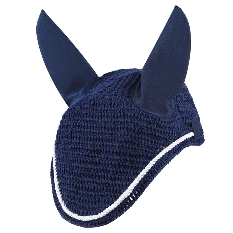 Horse Ear Bonnet - Crochet Fly Veil Silent Ear Net Crochet Bonnet with Neoprene Ear Covers Blue Horse Full Size