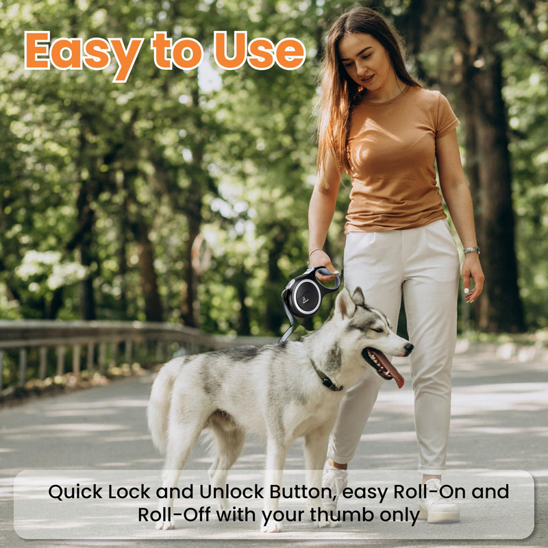 Retractable Dog Leash – Extendable up to 26 FT, Heavy Duty Nylon Tape, No-Tangle, One-Handed Brake & Lock, for Small to X-Large Dogs up to 110 lbs (Black) - PawsPlanet Australia