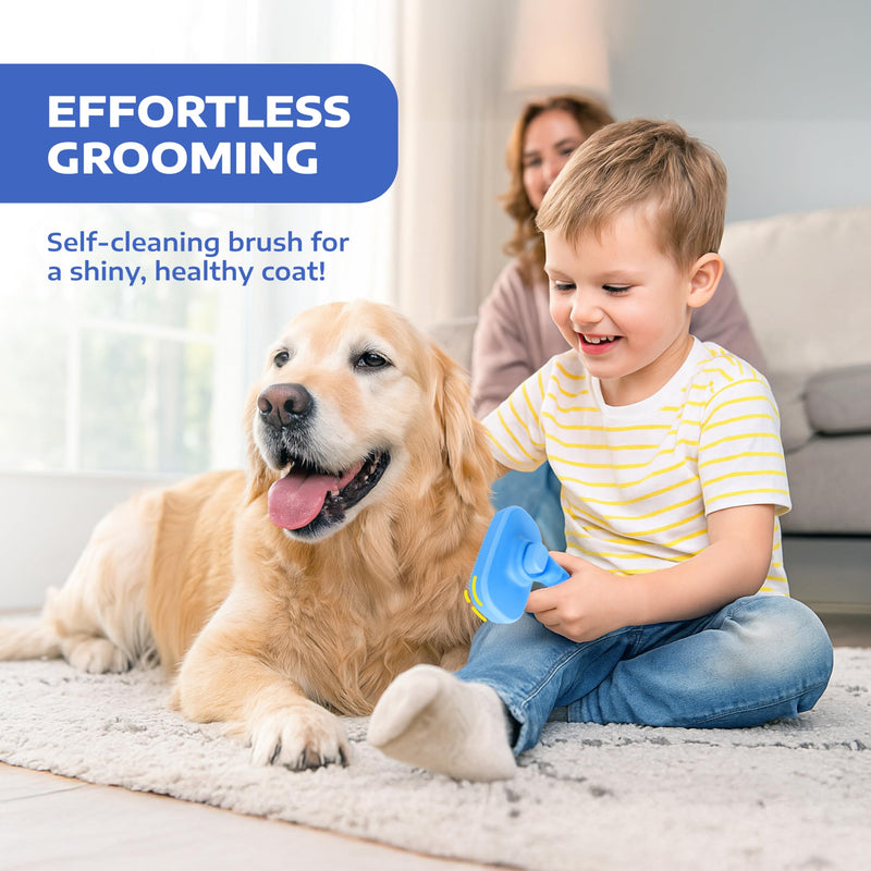 Hertzko Self Cleaning Slicker Brush for Cats & Dogs – Grooming Tool for Shedding Long & Short Hair – Retractable Bristles Pet Brush – Easy-Clean Cat & Dog Deshedding – Painless Detangling - Blue - PawsPlanet Australia