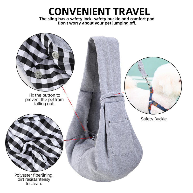 Dog Carrier Sling - Reversible Puppy Carrier Purse with Storage Pocket, Hand-Free Dog Sling Carrier for Carry Small Dogs and Cats, Travel Safety Harness, Dog and Cat Harness (Gray) Gray - PawsPlanet Australia