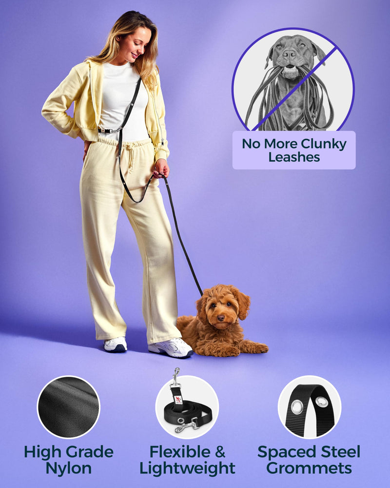 Hands-Free Dog Leash Training Running Snapleash, Waist & Shoulder Lead for Walking, Traffic Lead, Dual Pet Leash Adjustable for Large, Medium and Small Dog Breeds (Black, Small (5/8in x 7.5ft)) BLACK SMALL (5/8in x 7.5ft) - PawsPlanet Australia