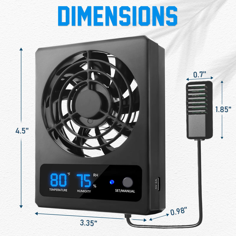 2PCS Reptile Ventilation Fan with Humidity Sensor and High-Temp Alarm, Fan Dehumidifier for Reptile Enclosure and Terrarium 2PCS-Black - PawsPlanet Australia