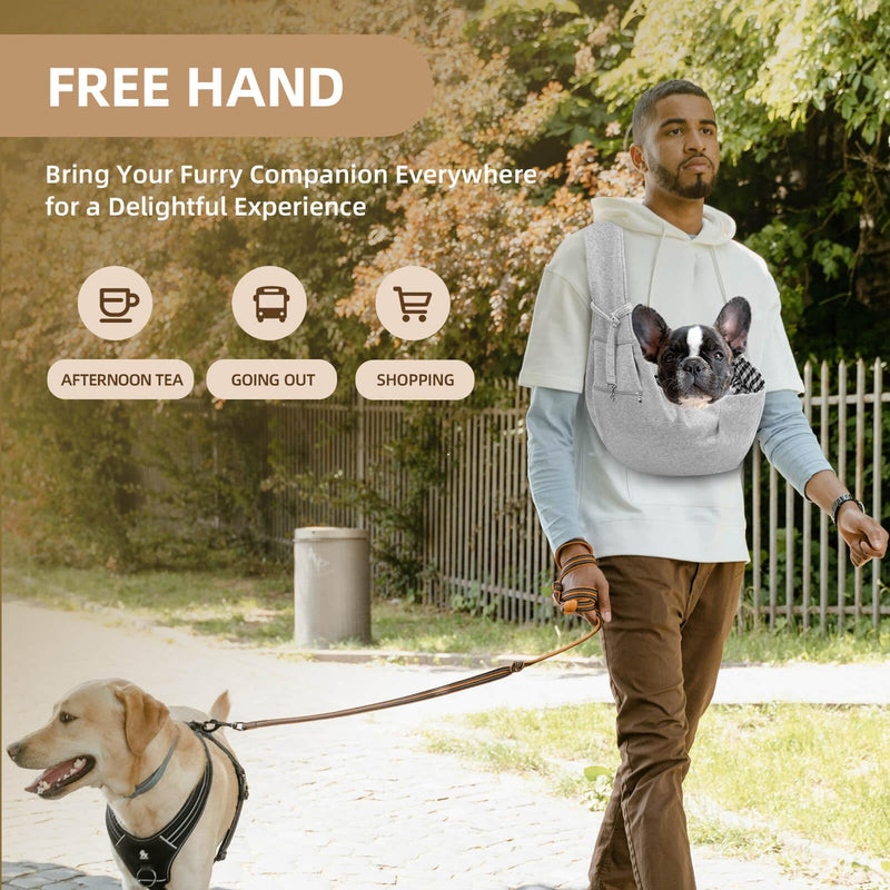 Adjustable Dog Carrier Sling - Hand-Free Dog Carriers for Small Dogs and Cats, Puppy Sling Carrier with Zipper Purse Pocket, Travel Safety Harness, Puppy Essentials (Gray) Gray - PawsPlanet Australia
