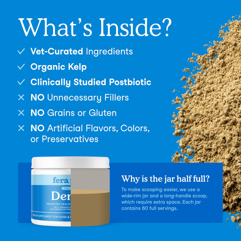 Fera Pets Cat & Dog Dental Support Powder - Supports Fresh Breath - Promotes Healthy Teeth and Gums - Targets Tartar Build-Up - Includes Kelp, Enzymes & Postbiotics - 60 Scoops - PawsPlanet Australia