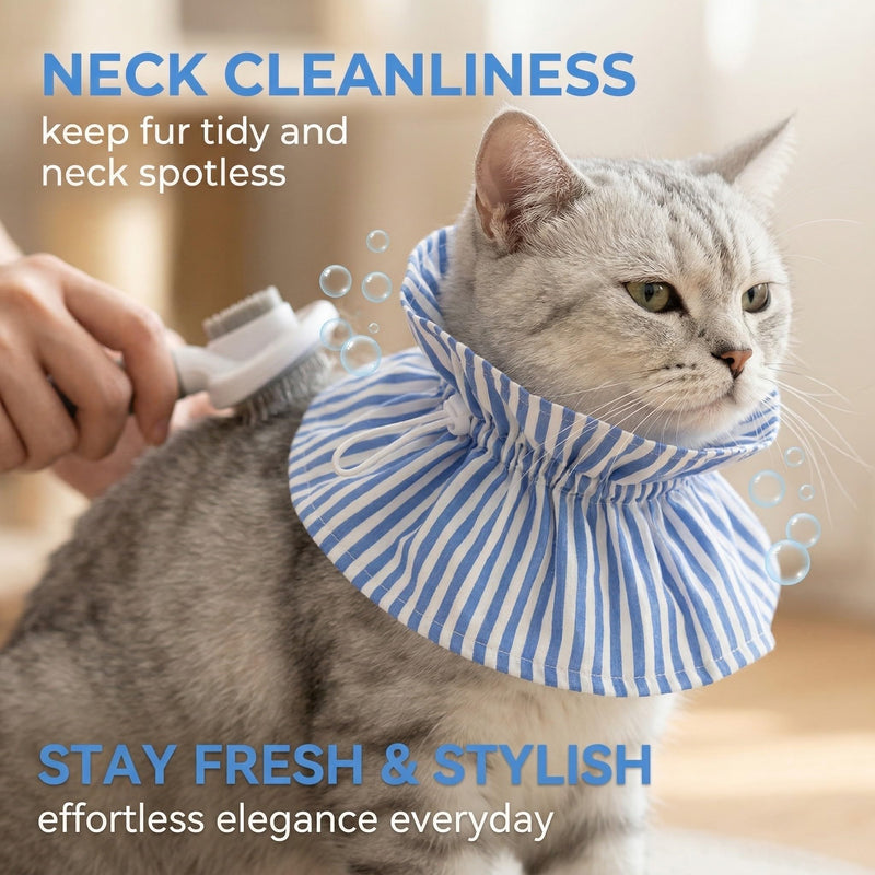 Protective collar for dogs and cats, soft striped blue recovery collar, adjustable lick protection after surgery, comfortable neck brace for pets to aid wound healing, multicolored