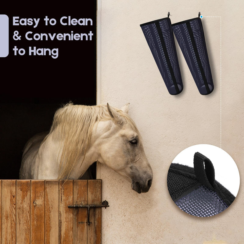 Fly Boots for Horses Set of 4 – Innovative Curved-Edge Design, Anti-Sag Stays, Breathable Mesh Leg Protection, Reduces Stomping & Fatigue, Comfort Fit for Medium to Large Horses - Dark Blue