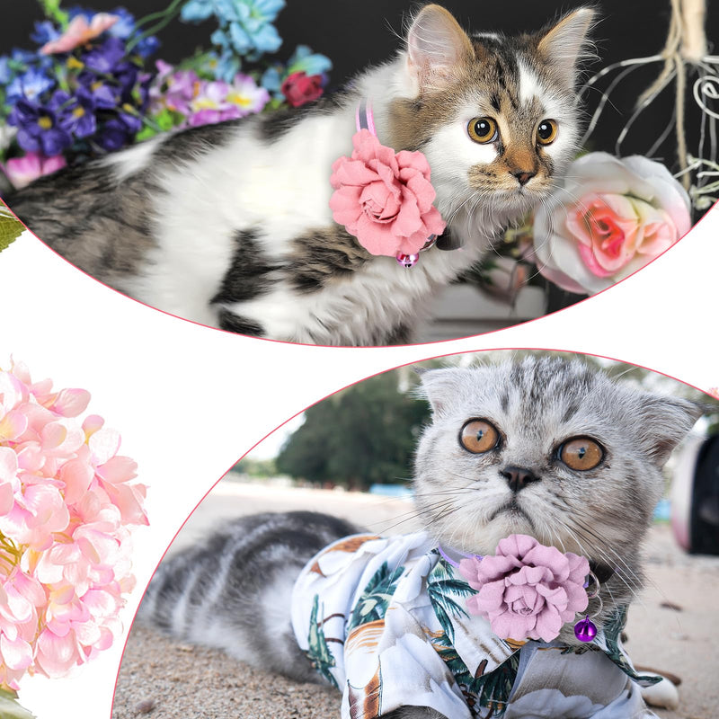 2 Pack Girl Cat Collar, Cute Flower Cat Collars, Flexible Adjustable Floral Cats Bowtie Collar, Removable Kitten Collars with Bells for Boys Girls Cats Puppies Small Pets, Purple Pink - PawsPlanet Australia