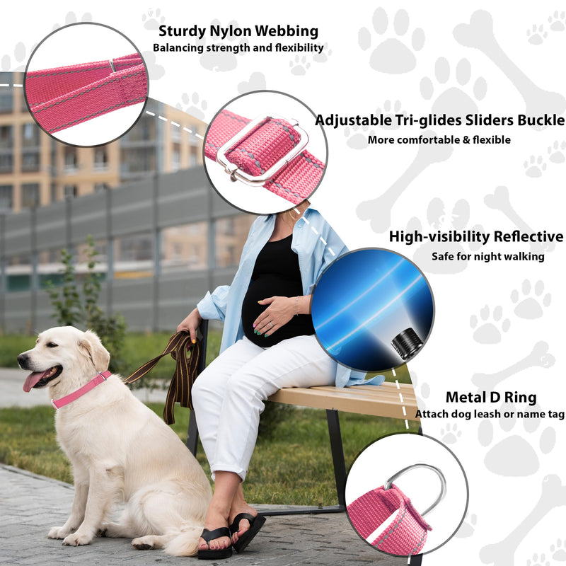 Martingale Dog Collar, Slip Martingale Collar for Dogs with No Buckle, Reflective Pet Trainning Collar for Small Medium Large Dog, Adjustable Heavy Duty Nylon No Pull Slip Collar, XS, Pink X-Small(Length:9-12'', Width:5/8'') A1-Pink - PawsPlanet Australia