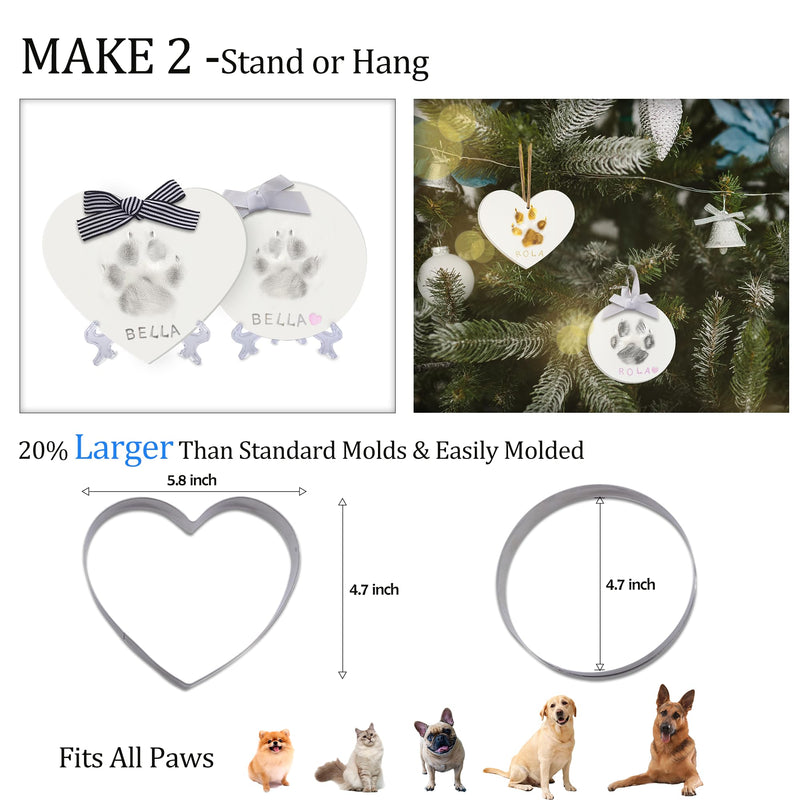 Dog or Cat Paw Print Kit Keepsake(Makes 2),DIY Pawprint Ornament with Customization Tool&Display Stands,Clay Pet Paw Print Impression Kit,Personalized Gifts for Pet Lovers Round&Heart - PawsPlanet Australia