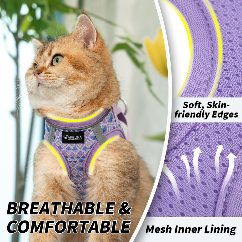 Arblina Cat Harness, Soft Breathable Cat Harness and Lead Set with Reflection, Lightweight Kitten Harness with 1.5m Cat Leash, Purple XS