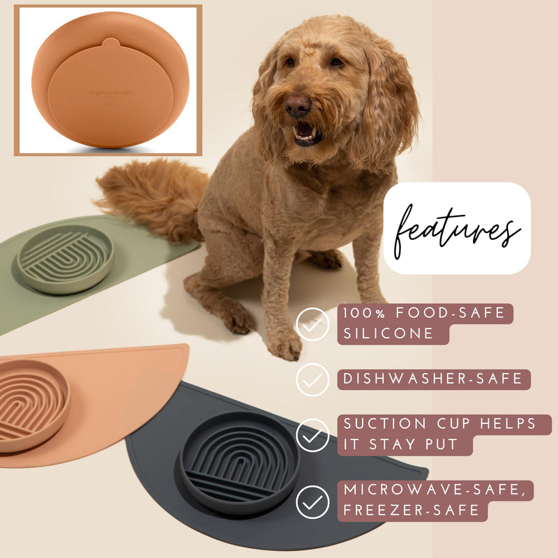 The Slowdown Bowl - Silicone Slow Feeder for Dogs & Puppies, Slow Eating, Modern Lick Mat Design, Reduces Gulping, Dishwasher Fit, for All Breed, Mealtime Challenge, Medium-Terracotta Terracotta - Rainbow Design - PawsPlanet Australia