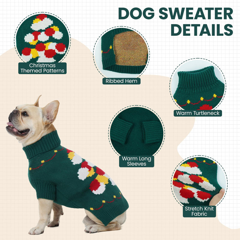 BRKURLEG Dog Sweaters, Christmas Dog Sweaters, Medium Large Dogs Warm Sweater for Cold Weather, Pullover Sweater Xmas New Year, Winter Knitted Sweatshirt Outfit for Boston Terrier, Beagle (Green, L) Green - PawsPlanet Australia