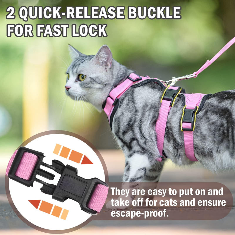 PUPTECK Cat Harness and Leash Set Escape Proof for Walking, Breathable Mash Vest Adjustable Harness for Cats Puppy Small Animals, Reflective at Night, Pink Medium M: Neck 11.4"-15.3", Chest 12.8"-20" - PawsPlanet Australia