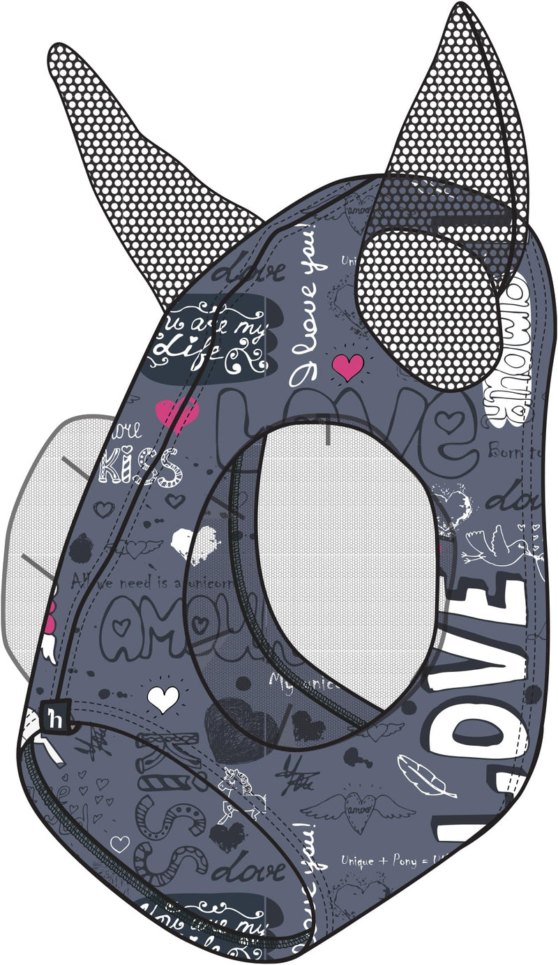 Horze Elastic Pull-On Fly Mask - Dark Navy Graffiti - Horse