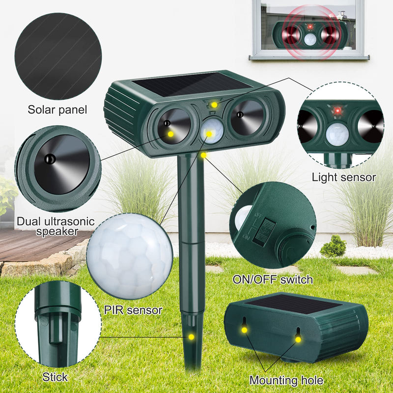 3 Pack Ultrasonic Solar Animal Repeller Waterproof Outdoor Cat Dog Repellent with Motion Sensor for Squirrel Animal Garden Yard Farm