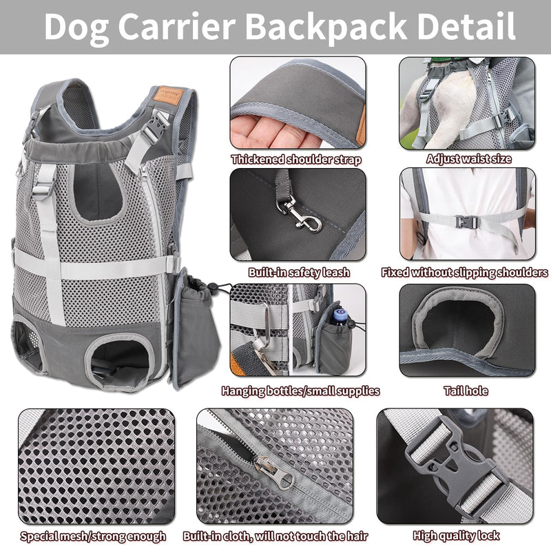 Dog Carrier Backpack - Legs Out Front Facing Pet Carrier Backpack for Small Medium Dogs, Hands-Free Dog Front Carrier, Easy-fit Adjustable Dog Carrying Backpack for Walking Hiking Bike and Motorcycle Grey - PawsPlanet Australia