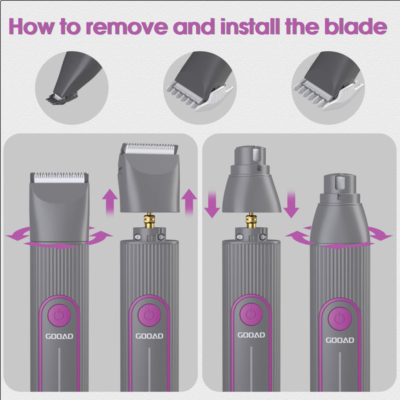 Cat Clippers Grooming Kit for Matted Hair -4 in 1 Low Noise Paw Trimmer Nail Grinder,Cordless Cat Shaver for Long Hair,Trimmer Also for Pet Hair Around Paws, Eyes, Ears, Face, Rump Purple - PawsPlanet Australia
