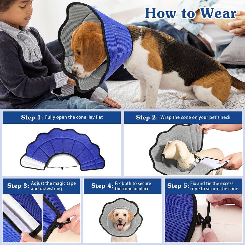 VavoPaw Dog Cone - Breathable, Lightweight, Adjustable Recovery Collar for Medium Dogs, Blue+Gray M