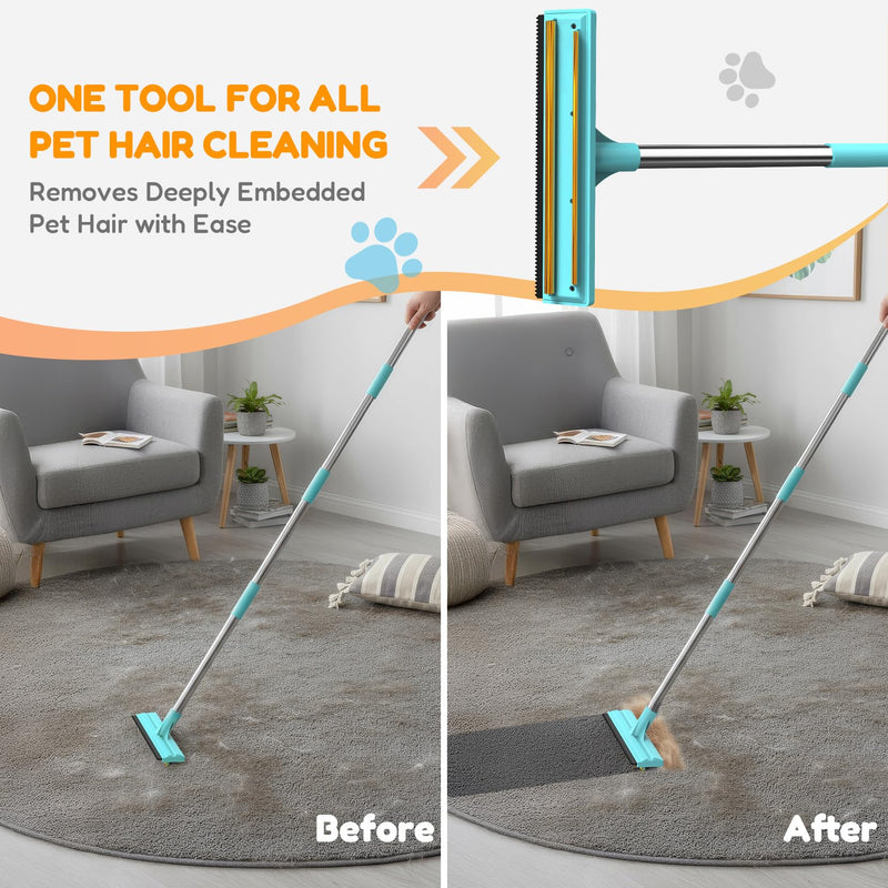 3 In 1 Carpet Rake for Pet Hair Removal Tool with Long & Short Handle and Rubber Detail Brush, Carpet Brush for Pet Hair, Deep Cleaning Pet Hair Removal Broom for Carpets Couches Rug Furniture - PawsPlanet Australia