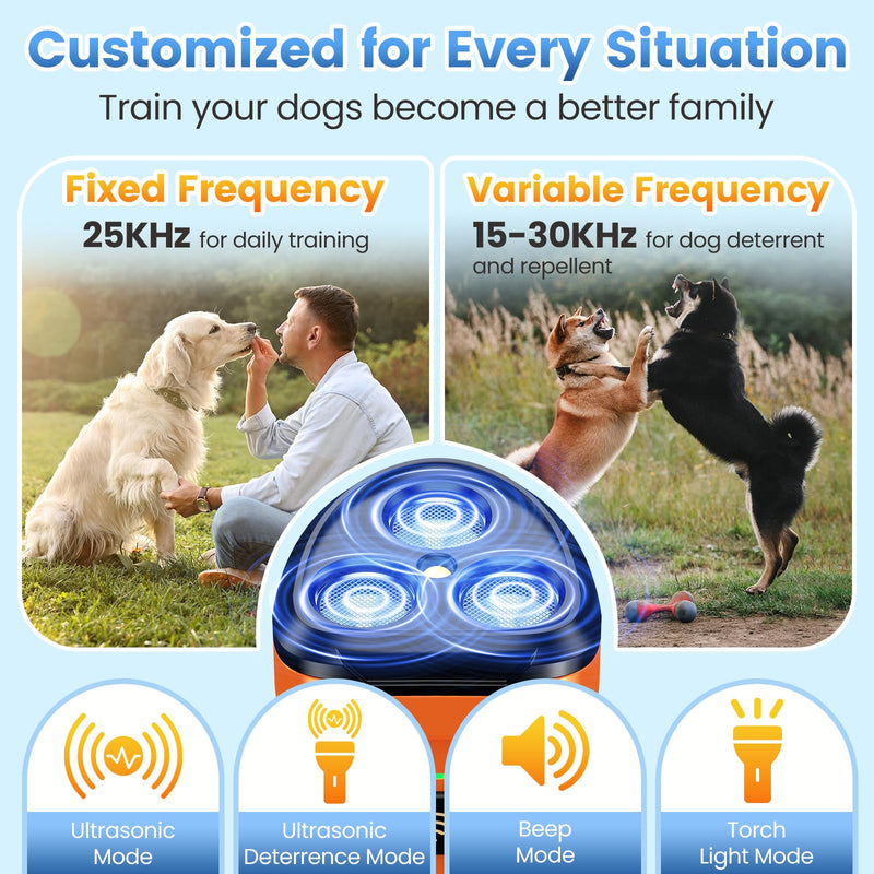 Dog Bark Deterrent Device 3X Anti Barking Device for Dogs, 5 Modes Stop Neighbors Dog Barks No More Safe for All Dogs 50FT Bark Control Indoor Outdoor with Flashlight,Dog Training Device Orange - PawsPlanet Australia