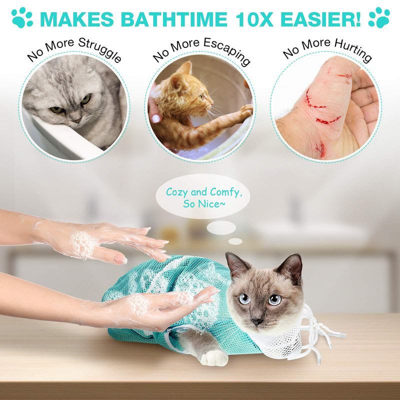 2 Pieces Cat Bathing Bag Cat Shower Net Bag Anti-Bite Anti-Scratch Restraint Bag Adjustable Multifunctional for Bathing, Nail Trimming, Pet Examination, Ears Clean, Keep Pet Calm Pink, Green