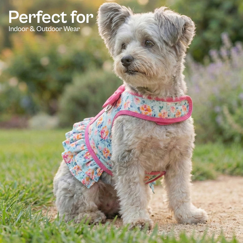 Parisian Pet Floral Dog Harness Dress - Breathable No Pull Puppy Dress with Pink Bow and Leash Ring - 100% Mesh Fabric Harnesses for Dogs - Soft Padded Step in Pet Vest - Dog Harness for Large Dogs XL Spring Blossoms