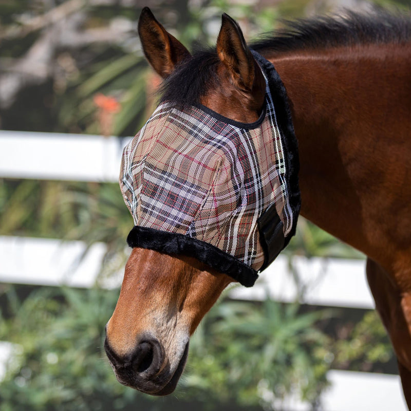 Kensington Fly Mask with Fleece Trim for Horses — Protects Face and Eyes Helps Block Sun Rays While Allowing Full Visibility — Breathable and Non Heat Transferring Large 121 - Deluxe Black - PawsPlanet Australia