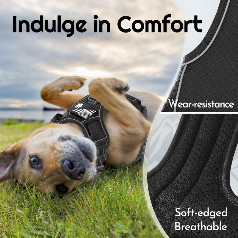 Eagloo Dog Harness for Large Dogs, Easy Wearing with 3 Quick-Release Buckles, Adjustable No Pull Pet Harness with MOLLE System, No Choke Reflective Vest with Control Handle, Black, XL X-Large - PawsPlanet Australia