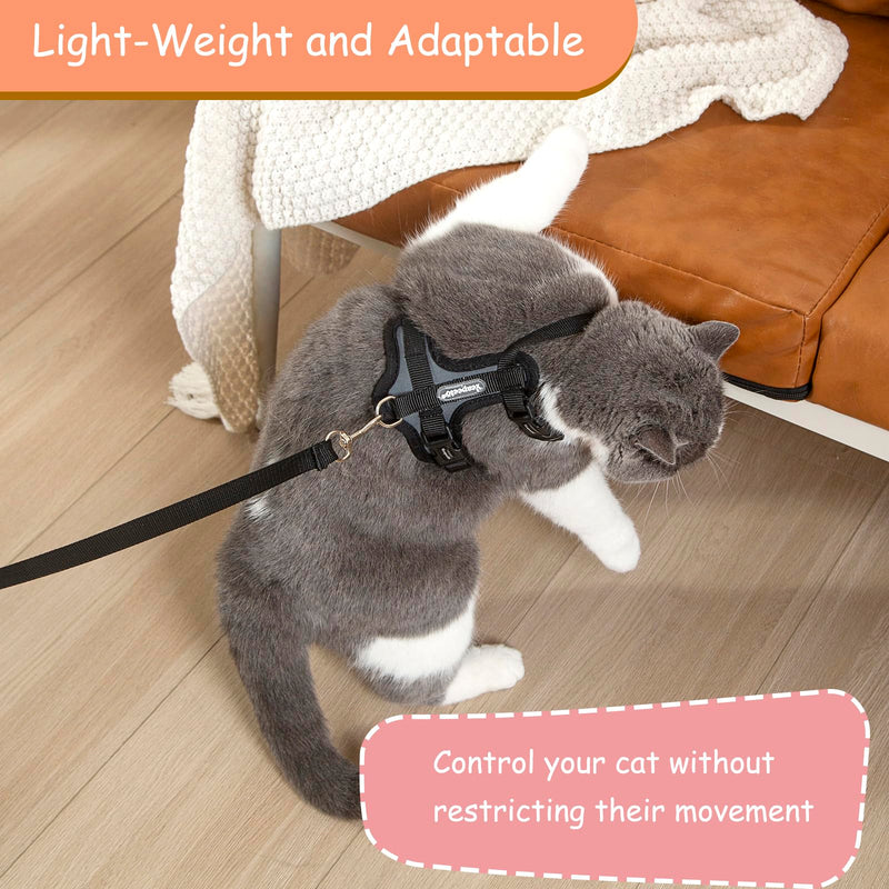 Cat Harness and Leash Set for Walking Lightweight Escape Proof Kitten Vest Harness Soft Fit for Cat Puppy Rabbits Easy Control (Grey Black, M(Chest:12.5''-19'', Neck:8''-12'')) M(chest:12.5''-19'', neck:8''-12'') Grey Black - PawsPlanet Australia