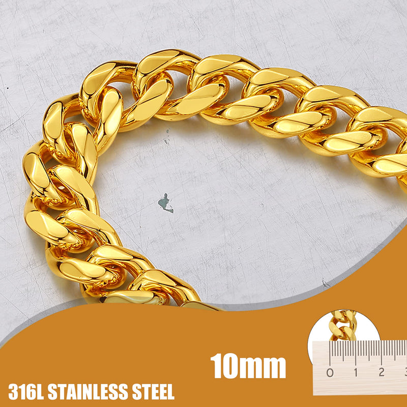 Dog Chain Leash Gold Dog Leash 4FT 18K Gold Stainless Steel 10mm Cuban Link Dog Leash with Comfortable Genuine Leather Handle for Puppy Small Medium Large Dogs(G, 4.3FT) Total Length 4.3FT - PawsPlanet Australia