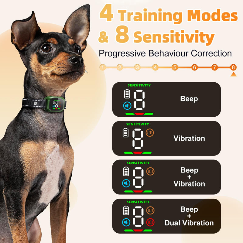 Dog Bark Collar, Bark Collars for Small Medium Dogs, Thunbest No Shock Anti Barking Collar – 4 Modes & 8 Sensitivity Levels – IP67 Waterproof, Rechargeable, Magnetic Charging Black Q12 Black