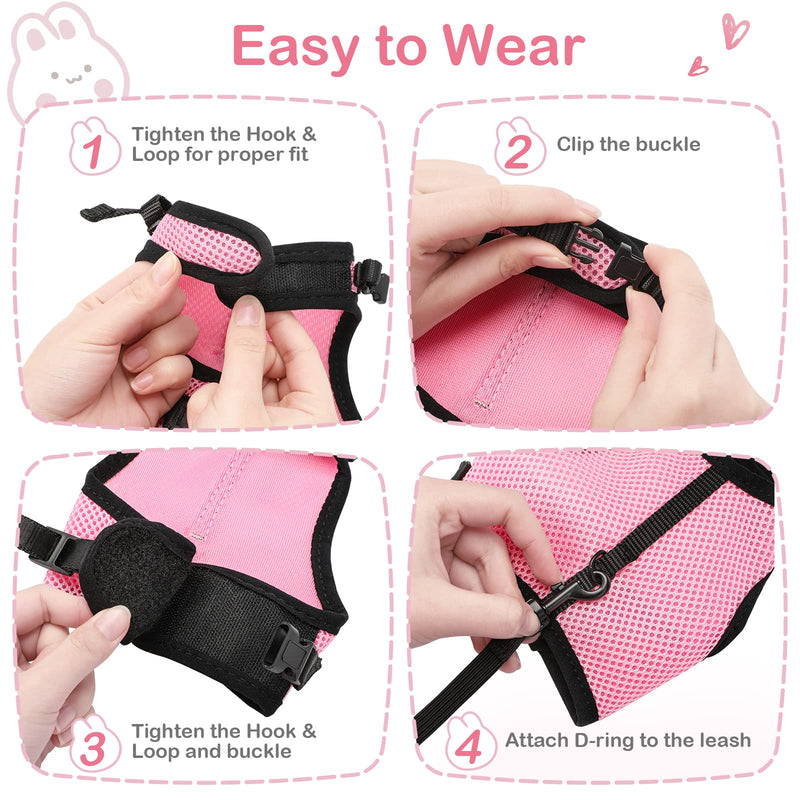 PETTOM Bunny Rabbit Guinea Pig Harness Stretchy Elastic Leash Cute Soft Mesh Small Pet Harness No Pull Comfort Outdoor Walking Jogging Padded Vest for Ferret Guinea Pig (Pink,L) L(Chest:10.6-13.3 in) Pink