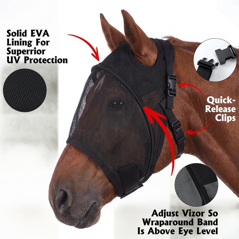 Horse Fly Mask for Adult Horse UV Eye Protection to 99% for Horses with Uveitis, Photosensitivity, Ulcer, Head Shaking