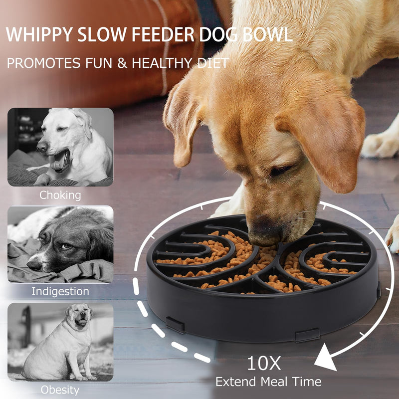 WHIPPY Slow Feeder Dog Bowls Anti-Choking Maze Dog Food Bowl Anti-Slip Interactive Dog Puzzle Feeder Dog Bowl Pet Bowl for Large Medium Dogs,Black black