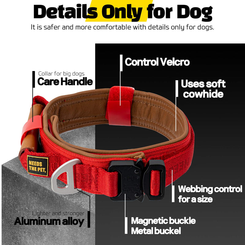 The Comfort Collar, Soft Cowhide Padded Dog Collar for All Breeds, Reflective Patch, Metal Buckle for Big Size Dogs Easy Control Handle (S,M,L) (S, Neon Yellow) S - PawsPlanet Australia