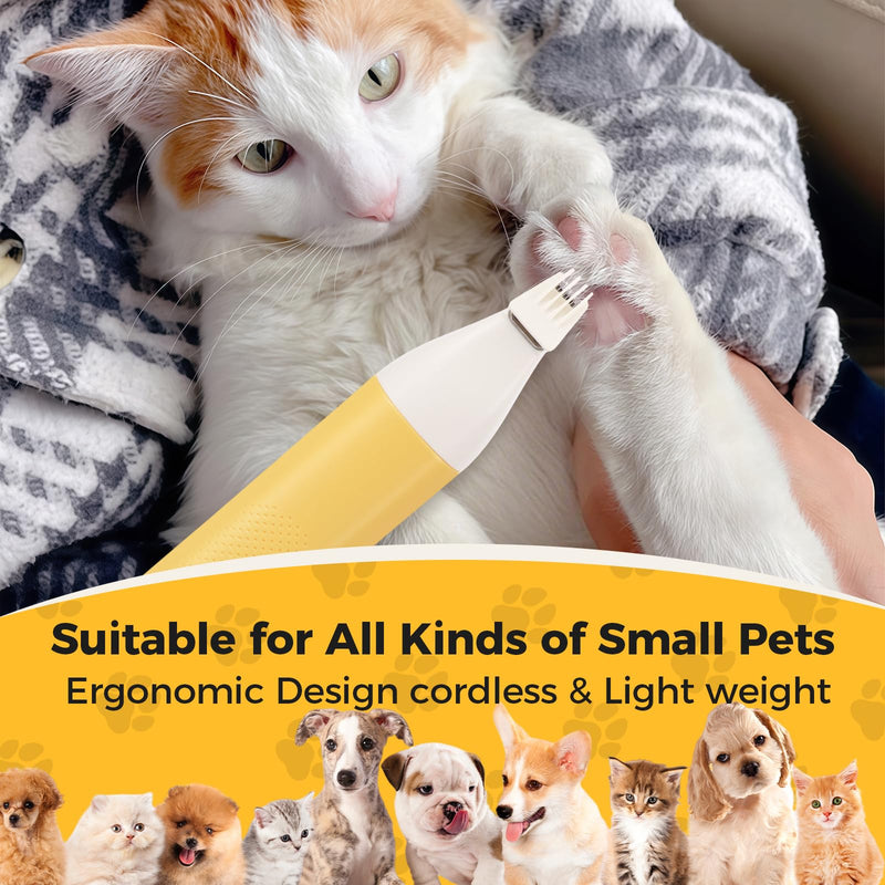 ZOESEEK Cat Paw Trimmer with Three Blades, Cordless Small Pet Hair Grooming Trimmer, Cat's paw Nail Filer for Safe Clipper, Low Noise for Trimming Dog's Fur Around Paws, Eyes, Ears, Face, Rump-Yellow - PawsPlanet Australia