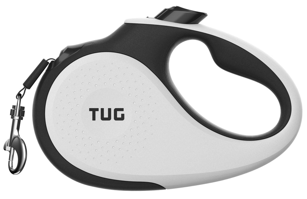 TUG 360° Tangle-Free Retractable Dog Leash | 16 ft Strong Nylon Tape | One-Handed Brake, Pause, Lock (Medium, White) Medium