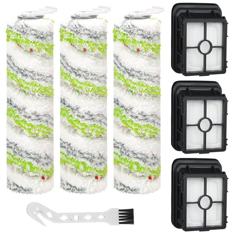 3 Pack Multi-Surface Pet Brush Rolls 2788 and Vacuum Filters 1866 Compatible with Bissell CrossWave Max 2554 2554A 2590 2593 2596, for HydroSteam 35151 3515 35152 3513 3518, Part 1618641&1608684
