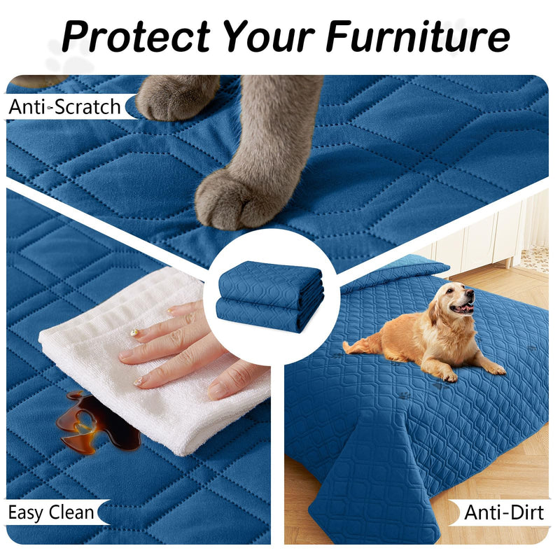 hyha Waterproof Dog Bed Blanket, Soft Pet Blankets, Waterproof Couch Cover for Dogs, Reversible Sofa Covers Washable for Furniture (52x82 Inch, Navy Blue/Blue) Navy Blue+blue 52x82 Inch - PawsPlanet Australia