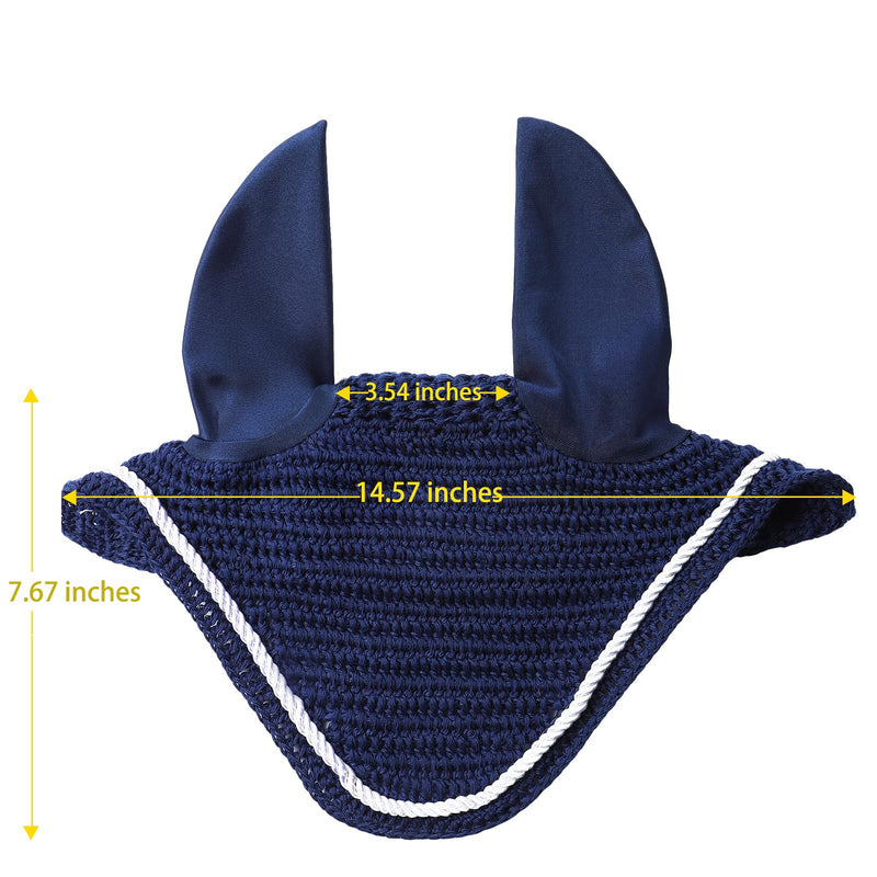 Horse Ear Bonnet - Crochet Fly Veil Silent Ear Net Crochet Bonnet with Neoprene Ear Covers Blue Horse Full Size
