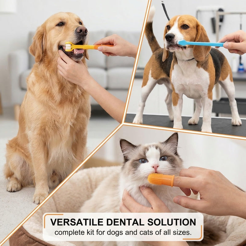 8-Piece Dog Toothbrush Set for Dogs and Cats: Triple Toothbrush, Finger Toothbrush, Double-Headed Toothbrush for Small, Medium, and Large Dogs - Dental Care
