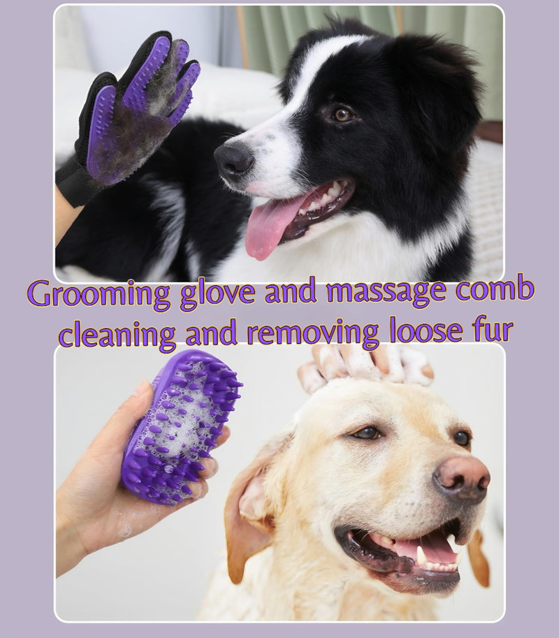 Pet Hair Grooming Tool Kit-9 Packs Dog Cat Grooming Kit Pet Dog Cat Grooming Supplies Washing Gloves Slicker Brush Kit Nail Grider Trimming Tools Pet Toothbrush Comb and Grooming Scissors Set - PawsPlanet Australia