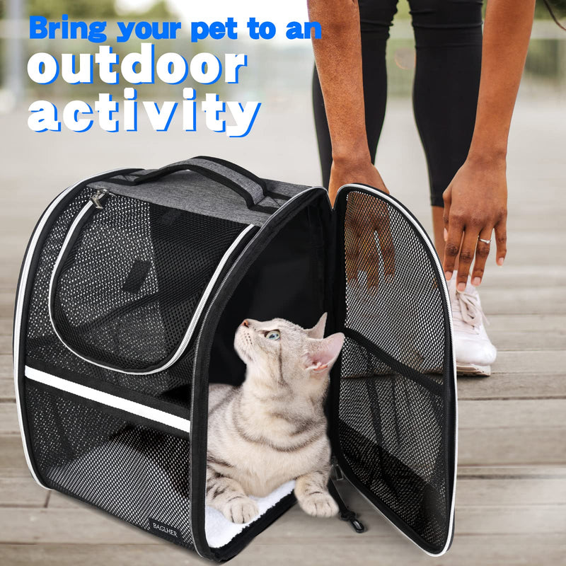 BAGLHER Pet Carrier Backpack, Ventilated Design, Pet Travel Backpack with Comfortable Shoulder Straps, Thicker Bottom Support, Two-Way Entrance Pet Carrier Backpack, Black Mesh Black Non-Expandable