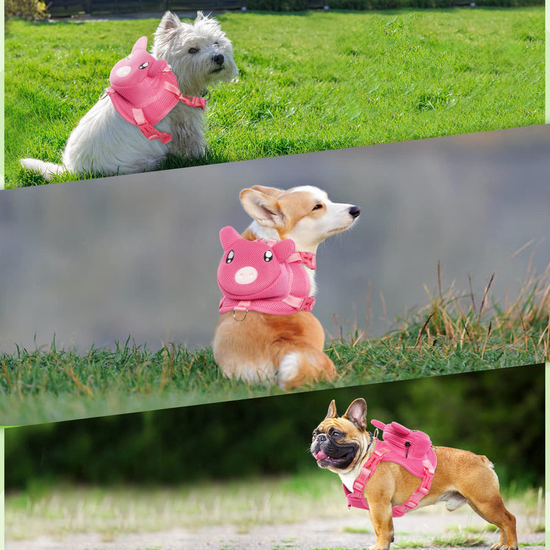 Dog Harness with Backpack, Adjustable Dog Backpack Harness for Small Medium Dogs, No-Pull Breathable Backpacks for Dogs to Wear, for Traveling, Hiking, Camping, Training, Pink L Large Pink pig - PawsPlanet Australia