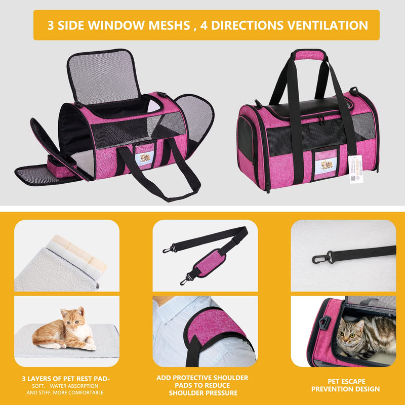 Cat Carrier for Cats Small Dogs, Kitten,Puppy Pet Carrier for Small Medium Cats Under 15lb, Collapsible Soft Sided TSA Approved Travel Carrier, Red - PawsPlanet Australia