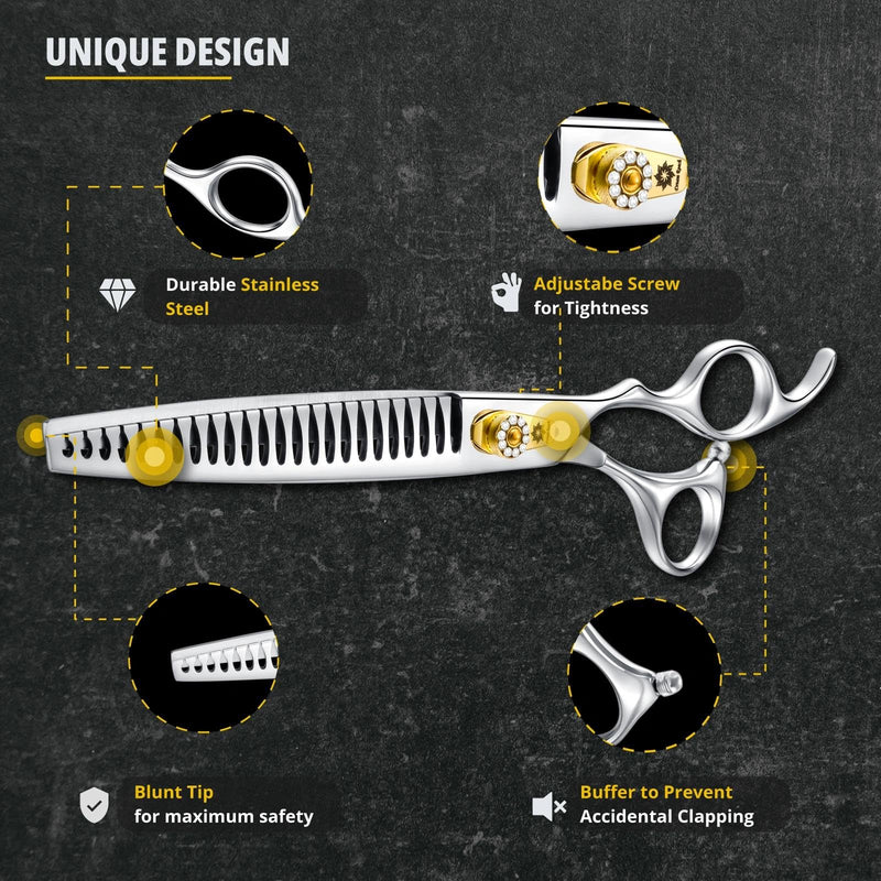 Dream Reach Chunker Dog Scissors - 8 Inch Ergonomic Professional Pet Grooming Fishbone Shears with Adjustable Screw 8 Inch-Chunker - PawsPlanet Australia