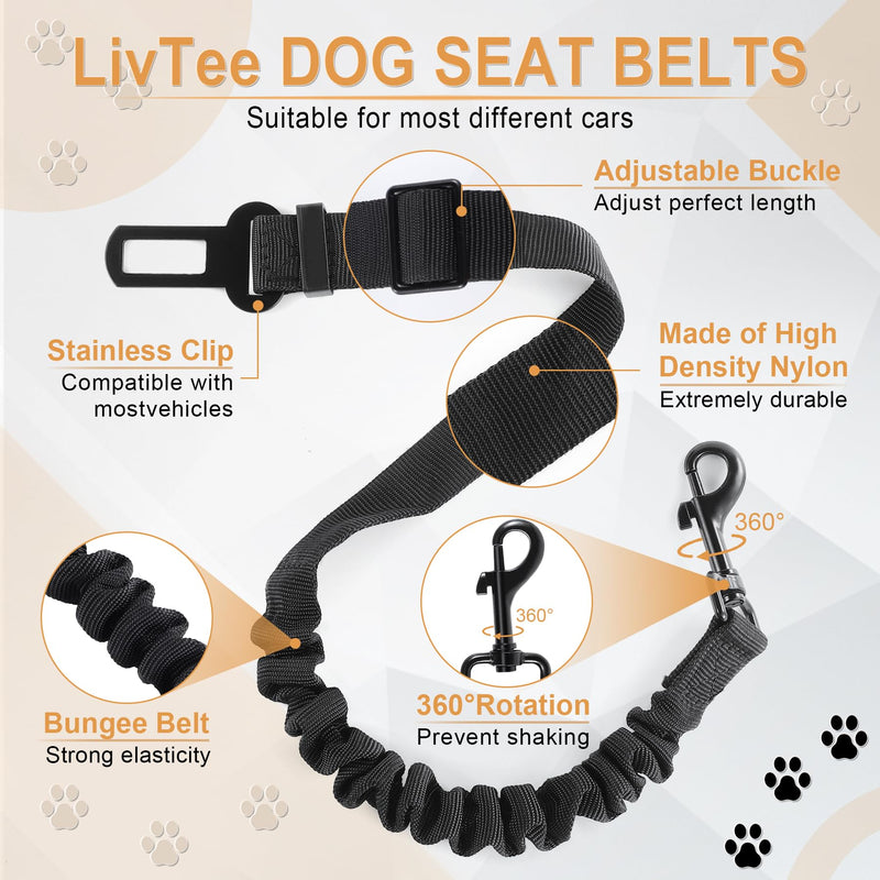 LivTee Dog Seat Belt for Car, Retractable Pet Safety Harness, Adjustable Nylon Dog Seatbelt Leash, Comfortable Dog Accessories for Vehicles (Black-2PCS) Black-2PCS - PawsPlanet Australia